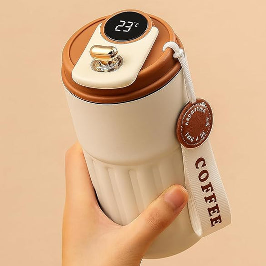 Aesthetic Coffee Tumbler Cup with Handle Strap -  Double Wall Insulated Travel Mug for Office & Travel