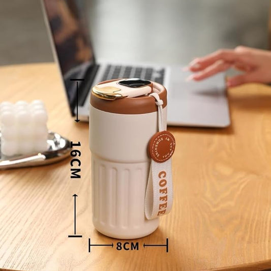 Aesthetic Coffee Tumbler Cup with Handle Strap -  Double Wall Insulated Travel Mug for Office & Travel