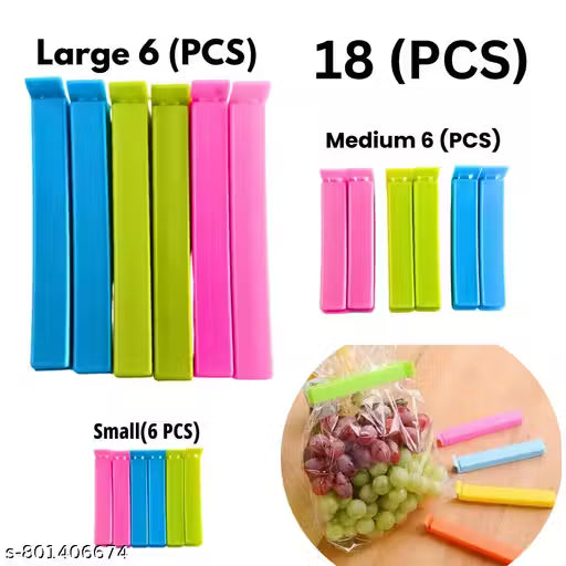 hometoolhub Multi size Food sealing clips | food bag clips| plastic food sealer for kitchen| bag clips| plastic sealing clips(Set of 18)